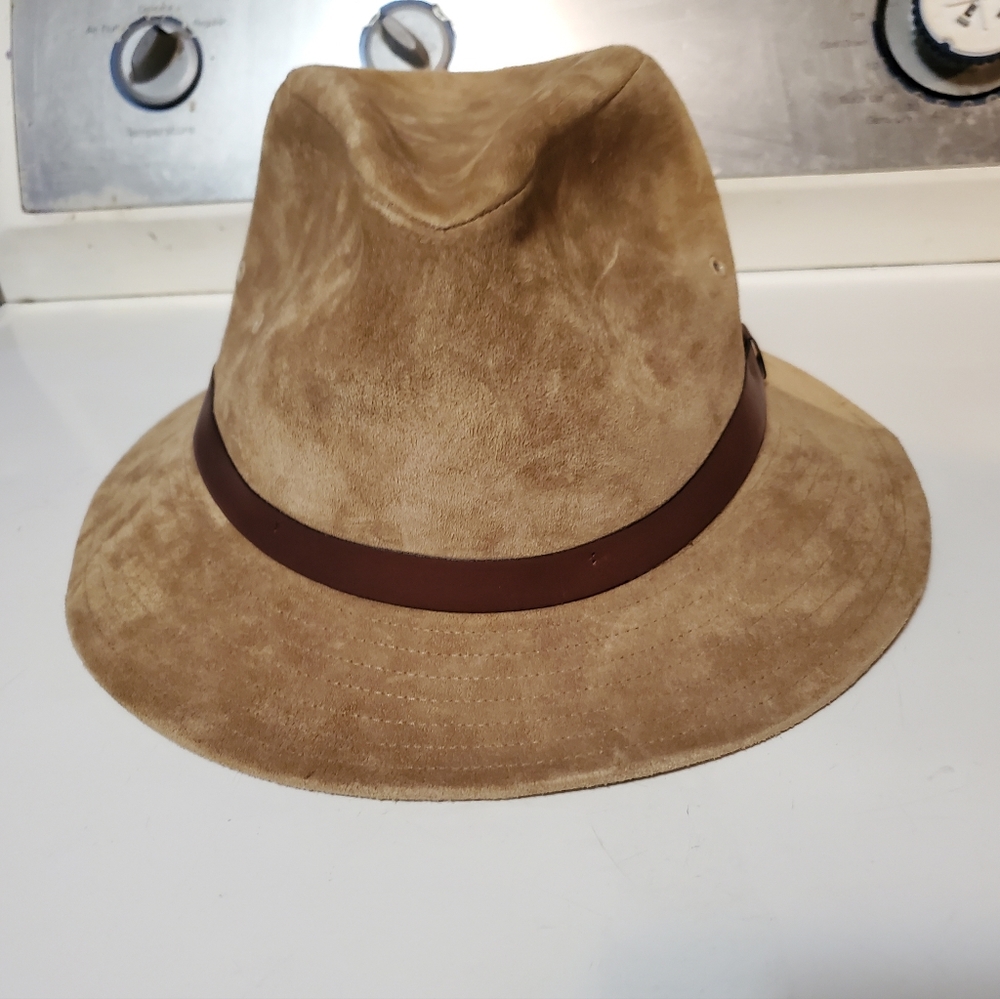 Vtg Country Gentleman Hat Brown Genuine Leather Suede XL Stain & Water Repellent